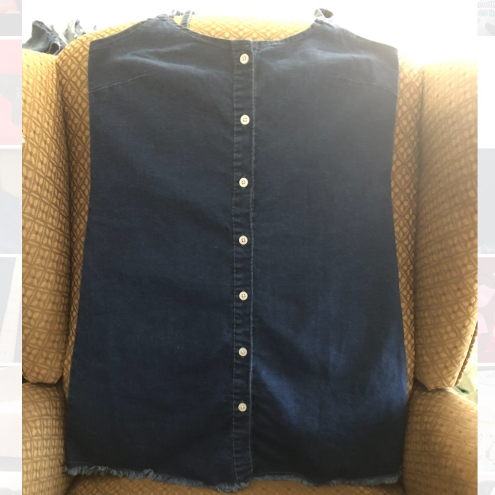 Womens Denim Overall Dress Strap Size M Raw Hem